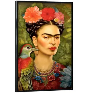 artboxONE Poster mit schwarzem Rahmen 45x30 cm Floral Frida - Bild Bild Frida Kahlo Bild Frida Kahlo Boho