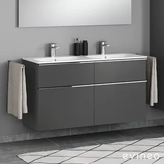 Evineo ineo4 Unterschrank B: 129 cm, 4 Auszüge, mit Griff, für Geberit Renova Plan Slim Doppelwaschtisch,, BE0235AN,