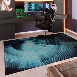 Teppich WECON HOME "Cyber Swirl", blau, B:110cm H:5mm L:160cm, Polyester, Teppiche, Teppich, Gamer Teppich, gewebt, Cyberpunk, robust, Gaming Room, rutschfest
