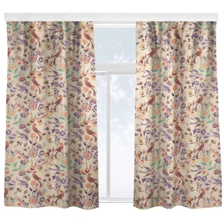 Bilderdepot24 Vorhang Gardine Natur Modern Muster Indisches Muster Vögel Blumen Beige (2 St), Multifunktionsband, blickdicht, Samt, Schiebegardinen Küche Schlafzimmer Wohnzimmer Schiebevorhang beige 130 cm x 125 cm