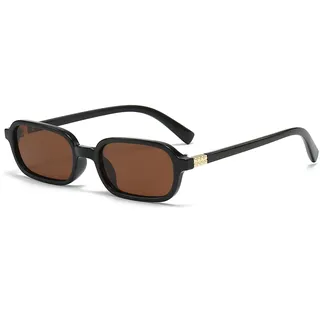 Laurinny Retro Rechteckige sonnenbrille 90er Rechteck Schmale Brille Sonnenbrille Damen Eckig(Schwarz/Braun)