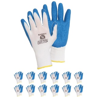 TK Gloves RABBIT/Montage-Handschuhe/Schützender Polyesterhandschuh, mit Latex überzogen/Größe 10, 12 Paar/Blau Weiß/Montagehandschuhe/Handschuhe Arbeitshandschuhe