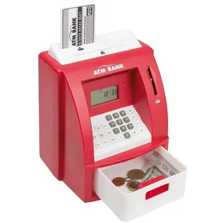 Idena Spardose 50021 - Geldautomat mit Sound, 21,8 x 16 x 14,5 cm, mit Alarmfunktion und Kalkulatorfunktion, Münzzähler, Sparschwein, Zählwerk, Sparbüchse, Blau rot
