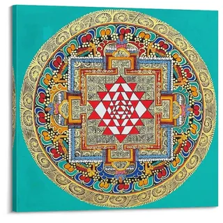 Sri Yantra Tibetisches Mandala, religiöse Kunst, Poster, dekorative Malerei, Leinwand, Wandkunst, Wohnzimmer, Schlafzimmer, 40 x 40 cm