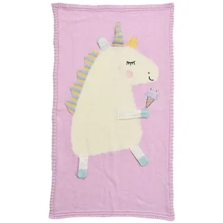 BaronHong Baby Baumwolle Decke Einhorn Gestrickte Decke Weiche Warme Häkeldecke Decke Kleinkind Kinderbett Decken für Mädchen Jungen (rosa, 110 * 65 cm)