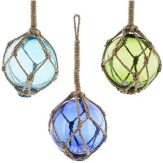 Frank Flechtwaren Maritime Deko-Glaskugel Netz 3er Set, Ø 9 cm
