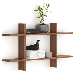 Büro-Wandregal doppelt SOLID, 1250 x 200 x 700 mm, Nussbaum