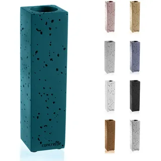 CONCRETTE Blumenvase für Tischplatte Rechteckig und Schlank Handgefertigt aus Architektonischem Beton Originell Geformtes Design mit Kleinen Löchern Höhe 220 mm Dunkles Türkis