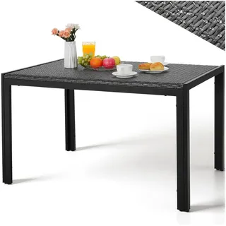 TLGREEN Gartentisch PE-Rattan 119x74cm, Wetterfester Polyrattan Esstisch für 6 Personen (Balkontisch mit Höhenverstellbaren Füßen & Stabilen Metallrahmen), UV-beständiger Terrassentisch für Garten Balkon Outdoor Gastro grau