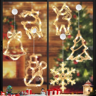 Shinybox LED Vorhang Licht, 6er Set LED Saugnapf Weihnachten Lichter, Weihnachtsbeleuchtung Fenster Kinder, Weihnachten Saugnapf LED Deko, Weihnachtsbeleuchtung Hängend Fensterlicht, Weihnachtsdeko