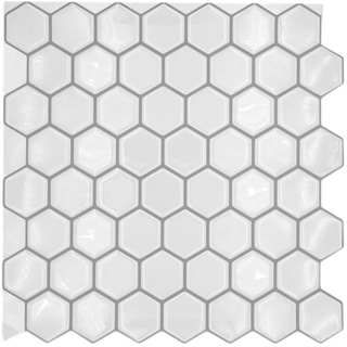 Mosani Fliesenaufkleber Selbstklebemosaik Hexagon weiß Vinyl Wandtattoo Wanddekor, Klebefliesen