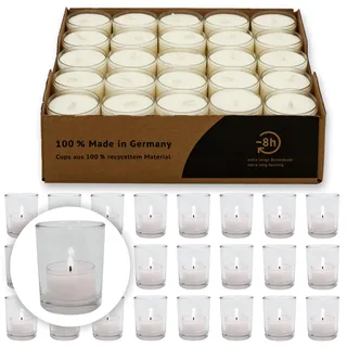 DecoLite Teelichtgläser Set inkl. 50er Pack 8h Teelichter. Robuste Windlichter – Spülmaschinenfeste Tischdeko für Hochzeit, Gastronomie & Events Ø 5,5cm Gläser (24 Glashalter + 50 Teelichter)