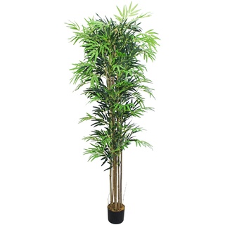 Decovego Bambus Bambus-Strauch Kunstpflanze Kunstbaum Bambusbaum Baum Künstliche Pflanze Bamboo Künstlich Echtholzstamm Innendekoration Deko 210 cm