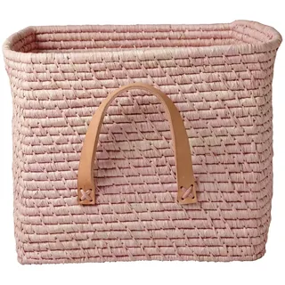 RICE Rice Aufbewahrungskorb Einfarbig mit Lederschlaufen, L30 x B30 x H25cm, rosa