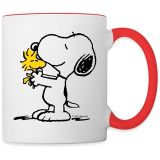 Spreadshirt Peanuts Snoopy Und Woodstock Beste Freunde Tasse Zweifarbig, One size, Weiß/Rot