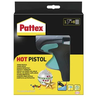 Pattex Heißklebepistole / Klebepistole mit mechanischem Vorschub und hitzeisolierter Düse / Set mit Pattex Heißklebepistole + 6 Klebesticks, Ø 11 mm