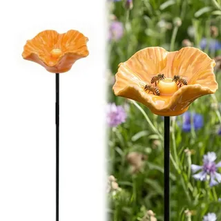 Vogeltränke Blume aus Keramik,2026 Mini Blumen Gartenstecker Bienentränke, Insektentränke Garten,Bienenblüten Keramik Tränke,Blumenform Fütterungsschale,für Wildvögel Frostfest,Garten,Hinterhof-Orange