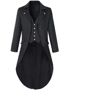 Herren Frack Trenchcoat mit Gothic-Flair, ideal für viktorianische Themen (M Schwarz)