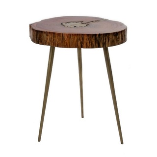 Casa Padrino Beistelltisch Luxus Dreibein Beistelltisch Braun / Messingfarben 28 x 36 x H. 46 cm - Moderner Tisch im Baumscheiben Design und Messingfüllung