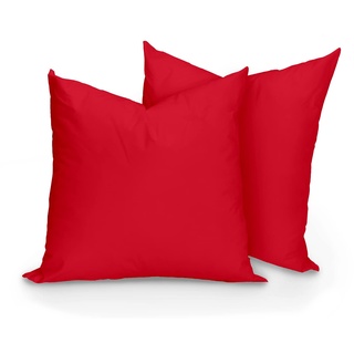 Hans-Textil-Shop 2er Set Kissenbezüge, 100% Baumwolle, Reißverschluss - Kopfkissen, Dekokissen, Couchkissen, Sofakissen (80x80 cm, Rot)