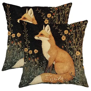 2er Set Fuchs Orange Waldtiere Kissenbezug Rustikale Dekoration Quadratische Kissenbezüge für Zuhause Sofa Bett 50 x 50 cm