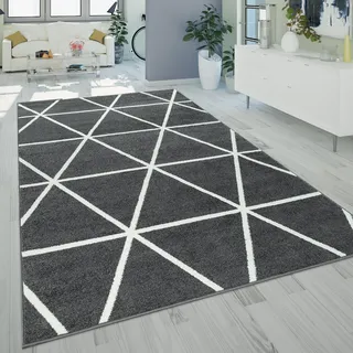 Paco Home Teppich Wohnzimmer Kurzflor Skandinavischer Stil Rauten Muster Grau Anthrazit, Grösse:60x100 cm - Paco Home