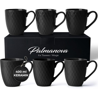 MIAMIO – 6 x 400 ml – Kaffeetassen Set/Becher – Moderne Keramik Tasse Matt – Kaffeetasse groß – Palmanova Kollektion (Schwarz)