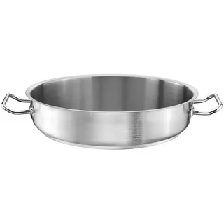 TOMGAST Servierpfanne Durchmesser: 32 cm Höhe: 7,5 cm Fassungsvermögen: 6 l | Edelstahl 18/10 | Wandstärke 1 mm bis 1,2 mm | 3-Schicht-Aluminium-Stahlboden | Induktion