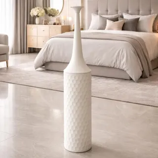 Leewadee Große Bodenvase 14 x 65 cm - Metall in weiß - Weiß/Transparent