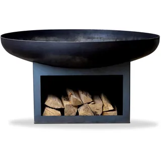 SOUK ONE Feuerschale Palma 80 cm mit Holzfach, Feuerschale - Feuerstelle für den Garten, Terrasse und Balkon, Feuertonne und Feuerkorb (Ø 80cm Palma)