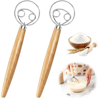 2PCS Dänischer Teigbesen Edelstahl mit Knethaken, Teigmischen, Brotbacken Ideal für Krustenzauber, Teiglöffel & Teigrührer Brot