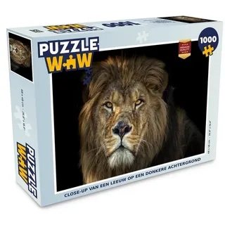 MuchoWow Puzzle Schwarz - Löwe - Wilde Tiere, 1000 Puzzleteile, Foto-Puzzle, Bilderrätsel, Puzzlespiele, Klassisch schwarz 48 cm x 68 cm x 2 cm