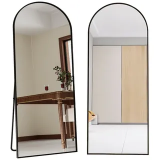 FUROKOY Ganzkörperspiegel Standspiegel mit Ständer, Metallrahmen (Garderobenspiegel, 1-St), Oval Wandspiegel,165x60cm für Wohnzimmer, Schlafzimmer,Rund, Schwarz schwarz Bogen | 60 cm x 165 cm