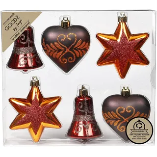 Inge-glas Weihnachtskugeln Formen dekoriert Kugeln Kunststoff 9cm 6er Set braun Flame Mix