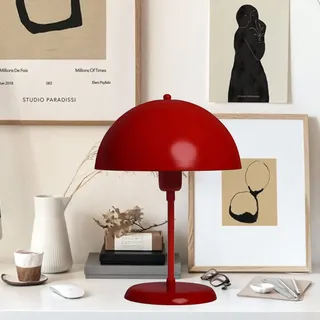 bamyum Lipeo Tischlampe Mit Kabel Rot Ø26 cm, Pilz Lampe Metall, Vintage Mushroom Lamp, Pilzlampen Wohnzimmer, Table Lamp Retro Tischleuchte Kleine, Nachttischleuchte Seitenlampe