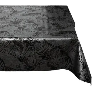 ANRO Tischdecke Palmennacht Grau 180 x 140 cm oval mit Paspelband Wachstuch Nachttropik