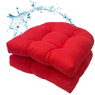 Diwzbyn Sitzkissen Outdoor Stuhlkissen Garten Stuhlpolster wetterfest, Wasserdichtes Outdoor-Stuhlkissen-Set (2er-Pack), 19 x 19 Zoll rot