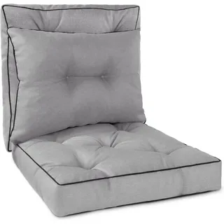 Aspero Sitzauflage Auflagen Set 2 Sitzkissen und 1 Rückenkissen, Outdoor Stuhlkissen-Set 2x 50x50 cm + 1x 50x40 cm grau