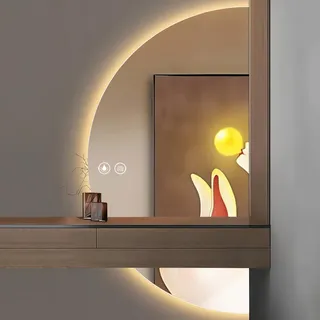Badspiegel mit Beleuchtung 120 × 60cm Halbrunder Beschlagfrei Badezimmer Badezimmerspiegel mit Licht Asymmetrisch LED Spiegel Bad mit 3 Lichtfarben Dimmbar, Antibeschlag, Speicher, IP54 (B, 120×60CM)