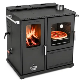 Hybridofen Pellets und Holz Kombiofen Kaminofen mit Backfach und Herdplatte 10kW