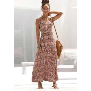 Maxikleid LASCANA, Damen, Gr. 40, N-Gr, bunt (bedruckt), Jersey, Obermaterial: 100% Viskose, bedruckt, ethno, modisch, figurumspielend ca. Mitte Wade, V-Ausschnitt, ohne Ärmel, Kleider, mit Ethnoprint und verstellbaren Trägern, Sommerkleid, Strandkleid