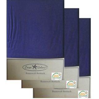 3x klassisches Haustuch, Betttuch, Bettlaken, OHNE Spanngummi, 150x250 cm, Farbe: blau, 100% Baumwolle