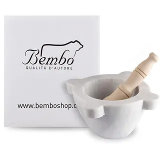Mörser Aus Marmor Weiss Carrara Marmor Mit Stössel Bembo – Mörser Für Pesto Und Gewürze – Made in Italy - Modell Aus Genua (cm 16)