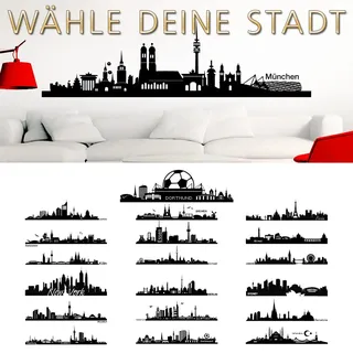 Wandaro Wandtattoo Skyline Frankfurt I schwarz (BxH) 140 x 33 cm I Wohnzimmer Städte der Welt selbstklebend Aufkleber Wandsticker Wandaufkleber Sticker W3290