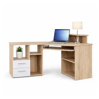 bv-vertrieb Eckschreibtisch Eckschreibtisch Sonoma Eiche dekor Bürotisch 137x44(73)x72(85), Monitoraufsatz, ausziehbare Tastatur, Desktopfach