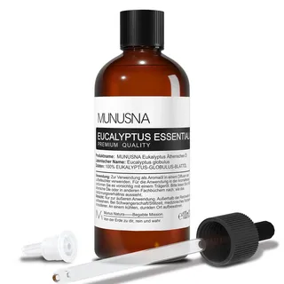 Eukalyptusöl 100ML, MUNUSNA Ätherisches Öl Eukalyptus für Diffuser, Ätherische Öle Rein Naturrein, Heben Sie Ihre Stimmung, Sauna Aufguss, Duftöl für Seife, Kerzen, Massage, Eucalyptus Oil