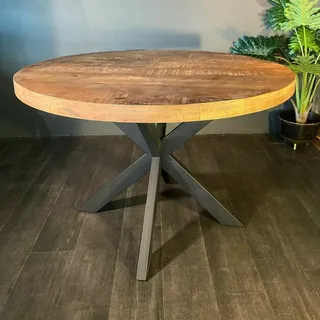 Couchcenter Küchentisch Esstisch Wehl Spider rund Ø 80 cm bis 150 cm Massivholz Tisch, Ebene Tischplatte beige 130 cm