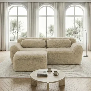 L-förmiges 2-Sitzer Sofa,Plüschstoff,modular,mit Kissen,Weich,hochelastischer Schaumstoff,geeignet für Wohnzimmer und Räume,Light Khaki,Hellkhak - Grün