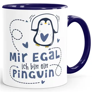 SpecialMe® Kaffee-Tasse Spruch Mir egal ich bin ein Pinguin lustige Spruch-Tasse Inner-navy Keramik-Tasse