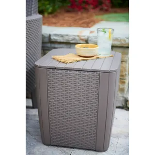 Allibert Luzon Beistelltisch/Hocker flaches Wicker cappuccino - Rattanoptik, wetterfest, Garten, Outdoor